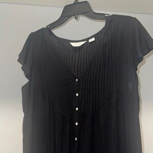 Seraphine Black Pleated Button-Down Blouse